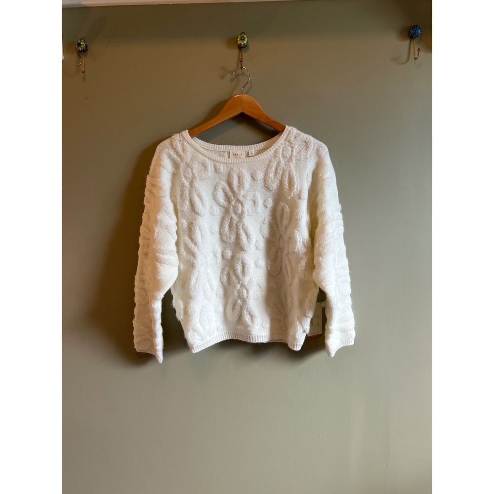 Cyrus‎ New York Womens Textured Floral Knit Sweater Bone White Small NWT